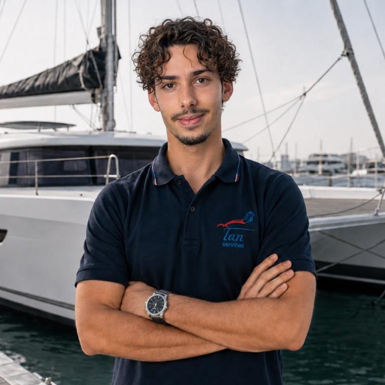 Adrien Petitjean, After-Sales Manager at Tan Services, on the pontoon in Dubai