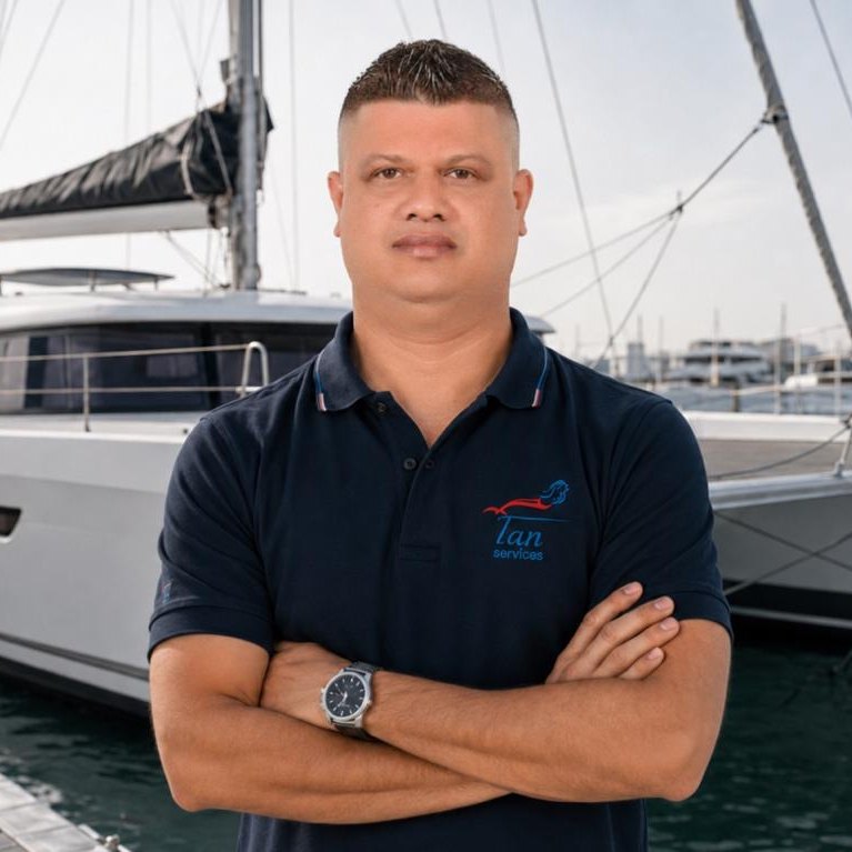 Chandana Samarakoon, Maintenance Supervisor at Tan Services, on the pontoon in Dubai