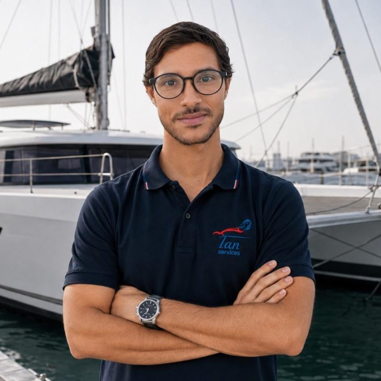Gabriel Alcanfor, Technical Supervisor at Tan Services, on the pontoon in Dubai