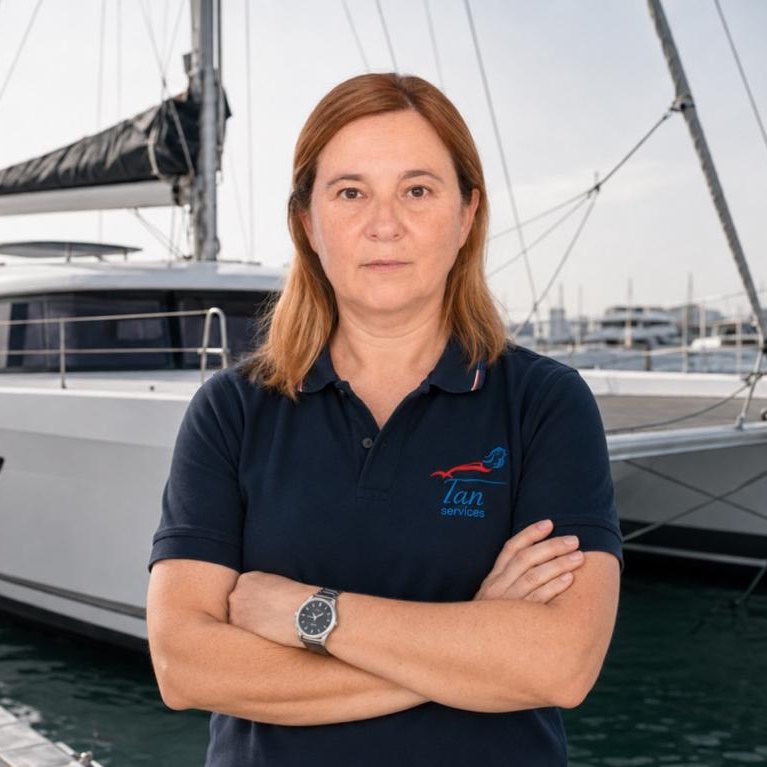 Patricia Duret, Business Operations Manager at Tan Services, on the pontoon in Dubai