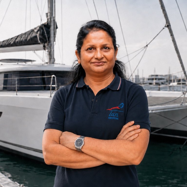 Upeksha Rupasinghe, Accountant at Tan Services, on the pontoon in Dubai