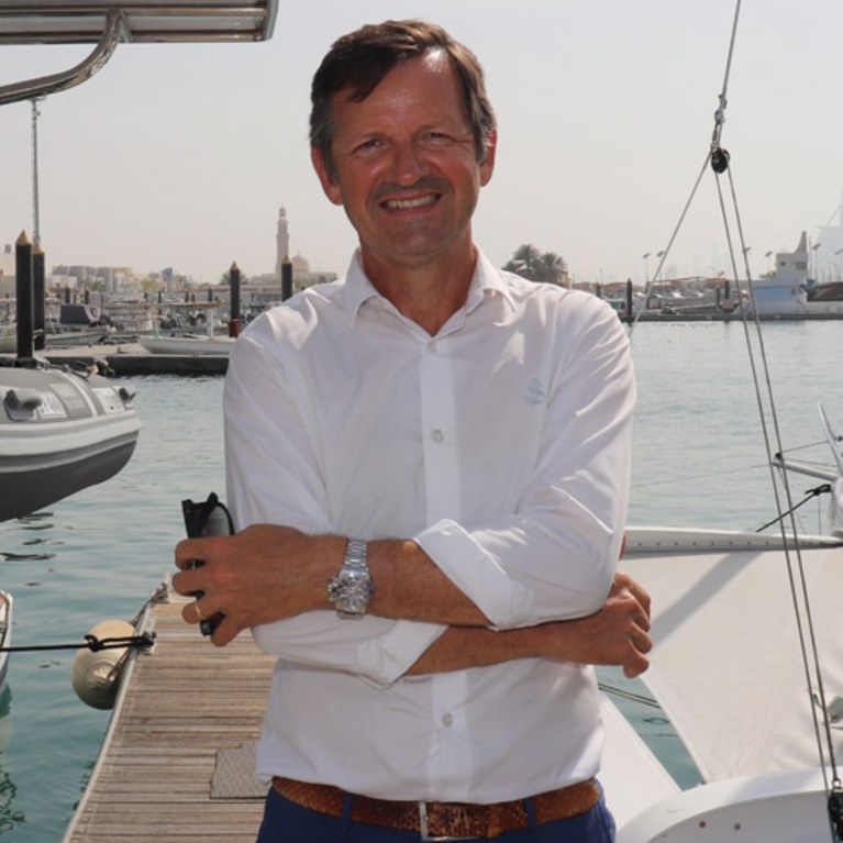 Xavier Bouin, founder and CEO of Tan Services, on the pontoon in Dubai